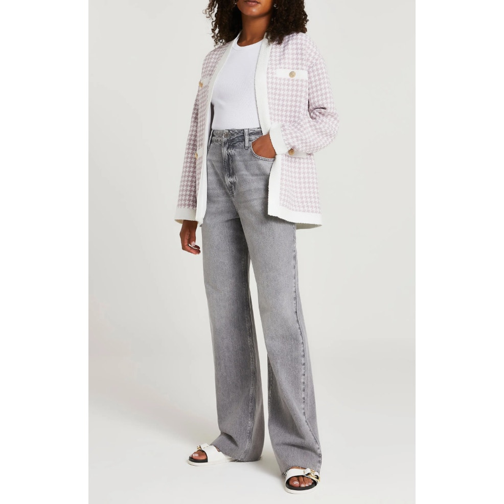 River Island Boucle Houndstooth Jacket Lavender Purple White Sz 14 $130 {Ss51}